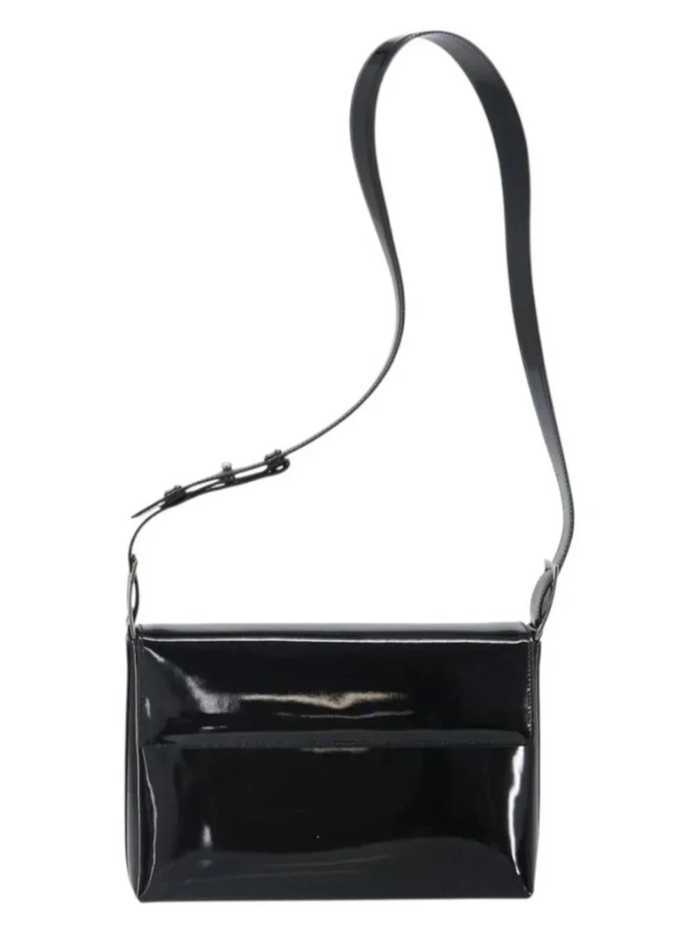 Salvatore Ferragamo Shoulder Bag Patent leather Black Silver Auth bs32415
